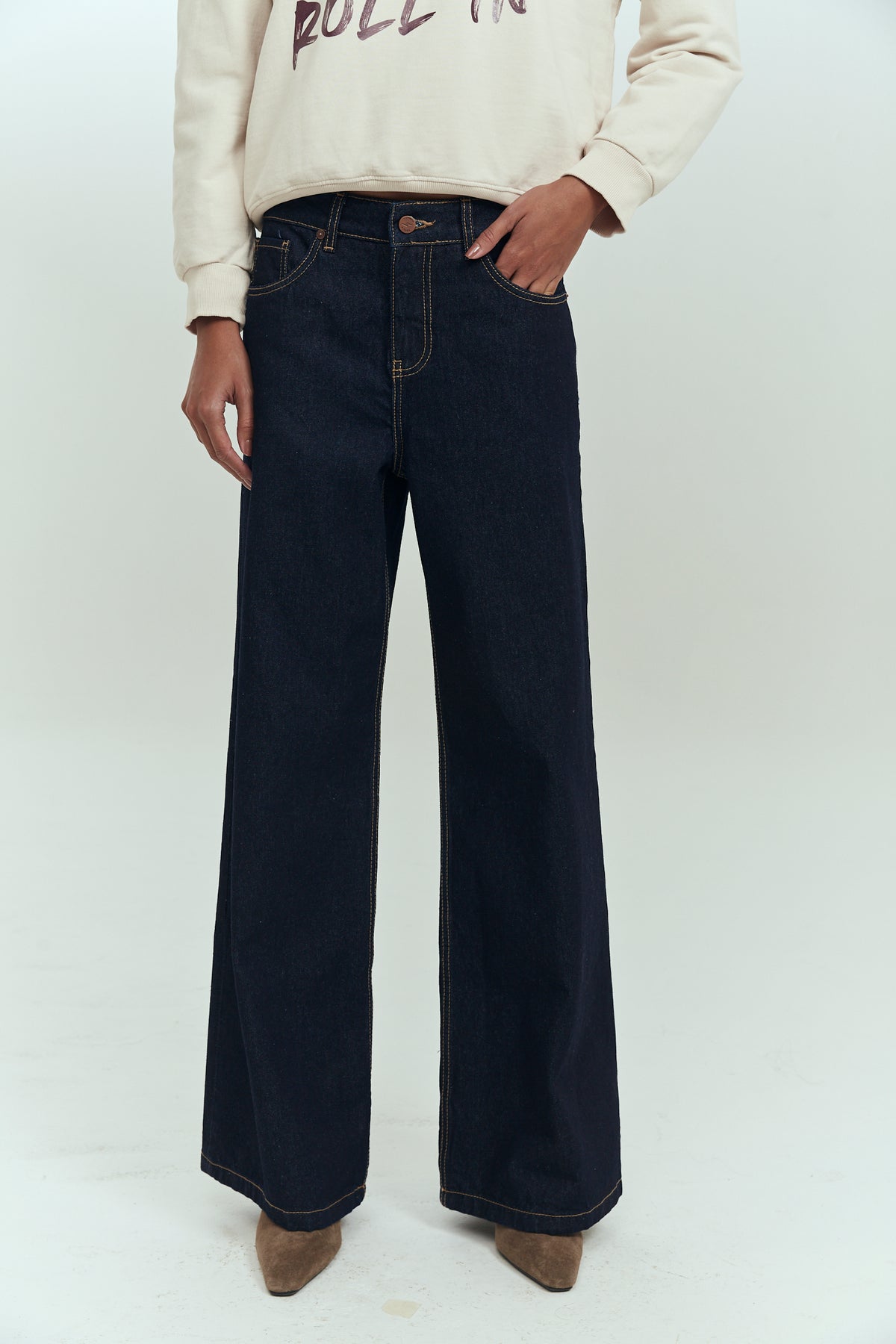 Jeans wide leg mujer azul raw tiro medio Brick London