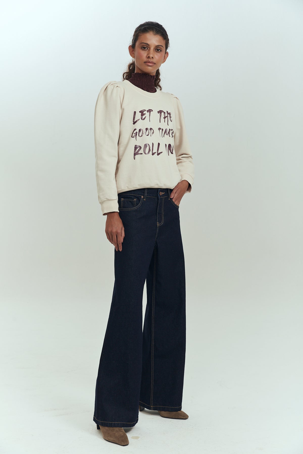 Jeans wide leg mujer azul raw tiro medio Brick London