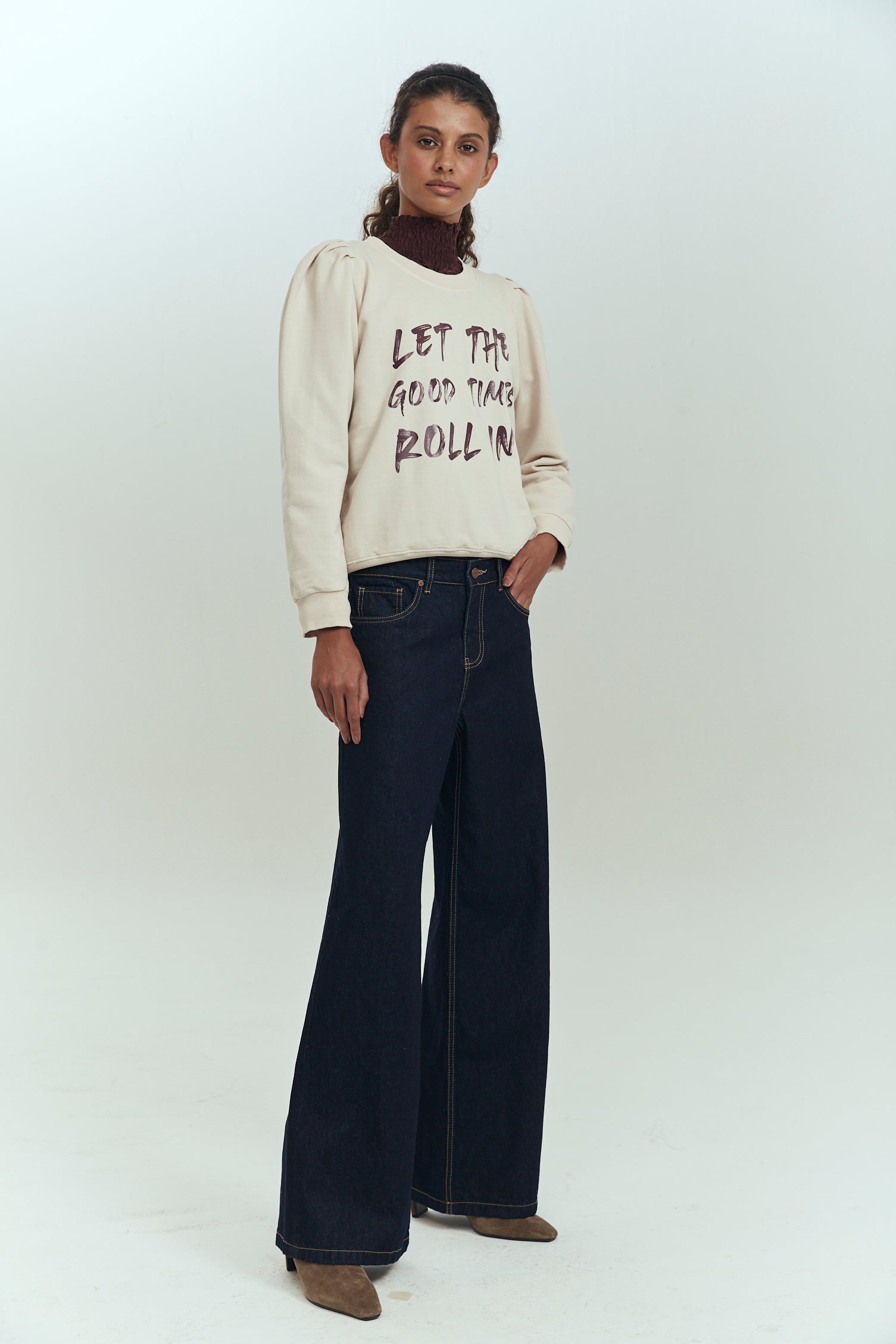 Jeans wide leg mujer azul raw tiro medio Brick London
