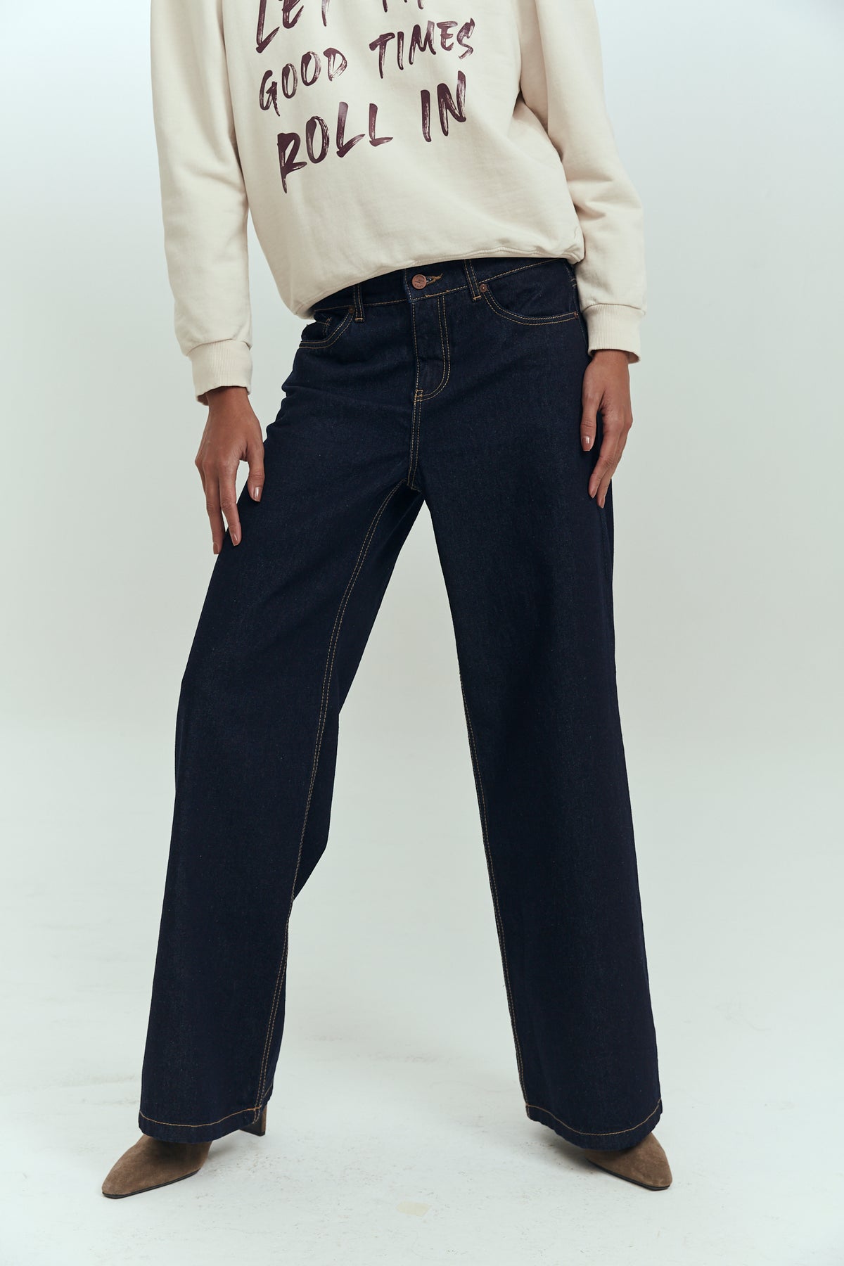 Jeans wide leg mujer azul raw tiro medio Brick London