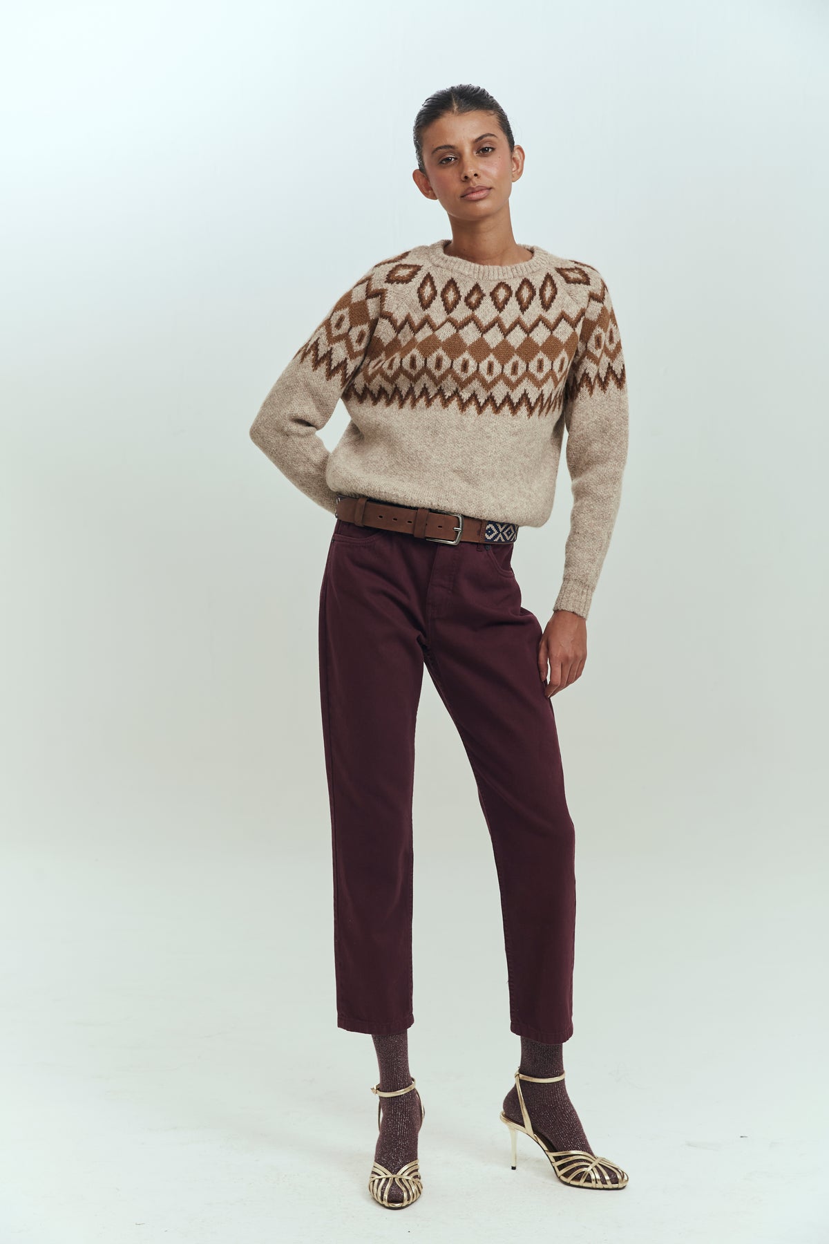 Jeans wide leg tiro alto mujer burdeo Brick London Chile