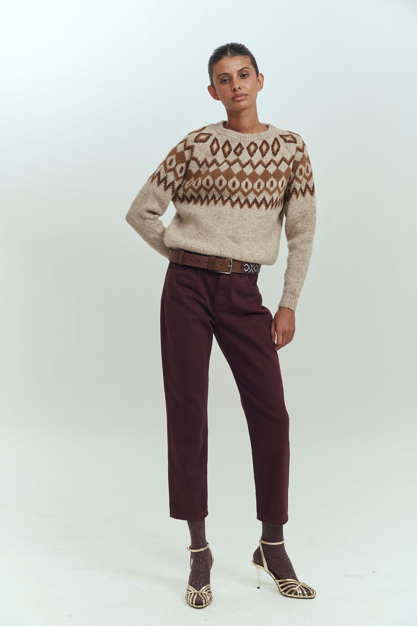 Jeans wide leg tiro alto mujer burdeo Brick London Chile