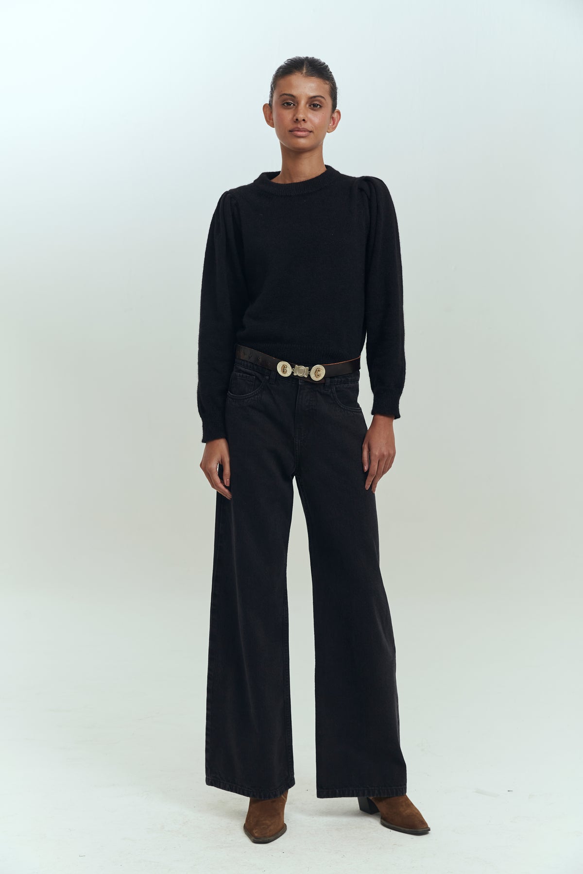 Jeans wide leg mujer negro tiro medio Brick London Chile