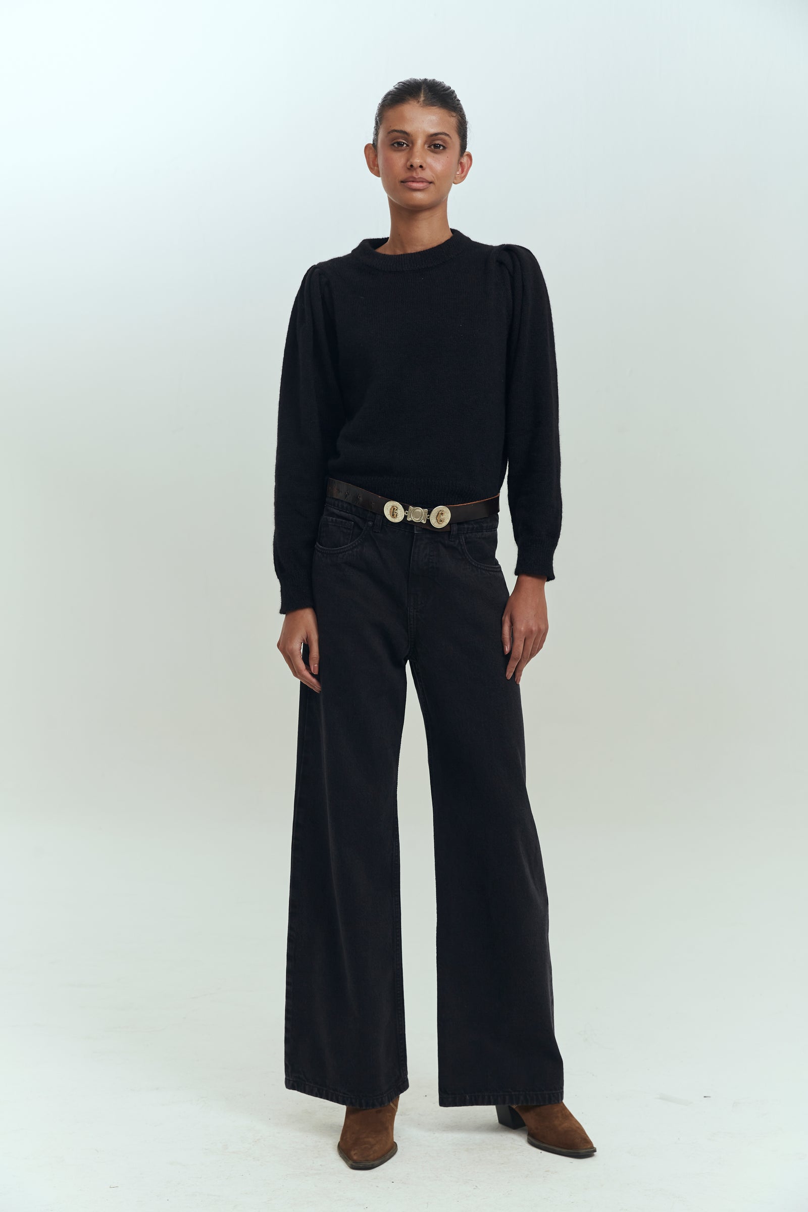 Jeans wide leg mujer negro tiro medio Brick London Chile