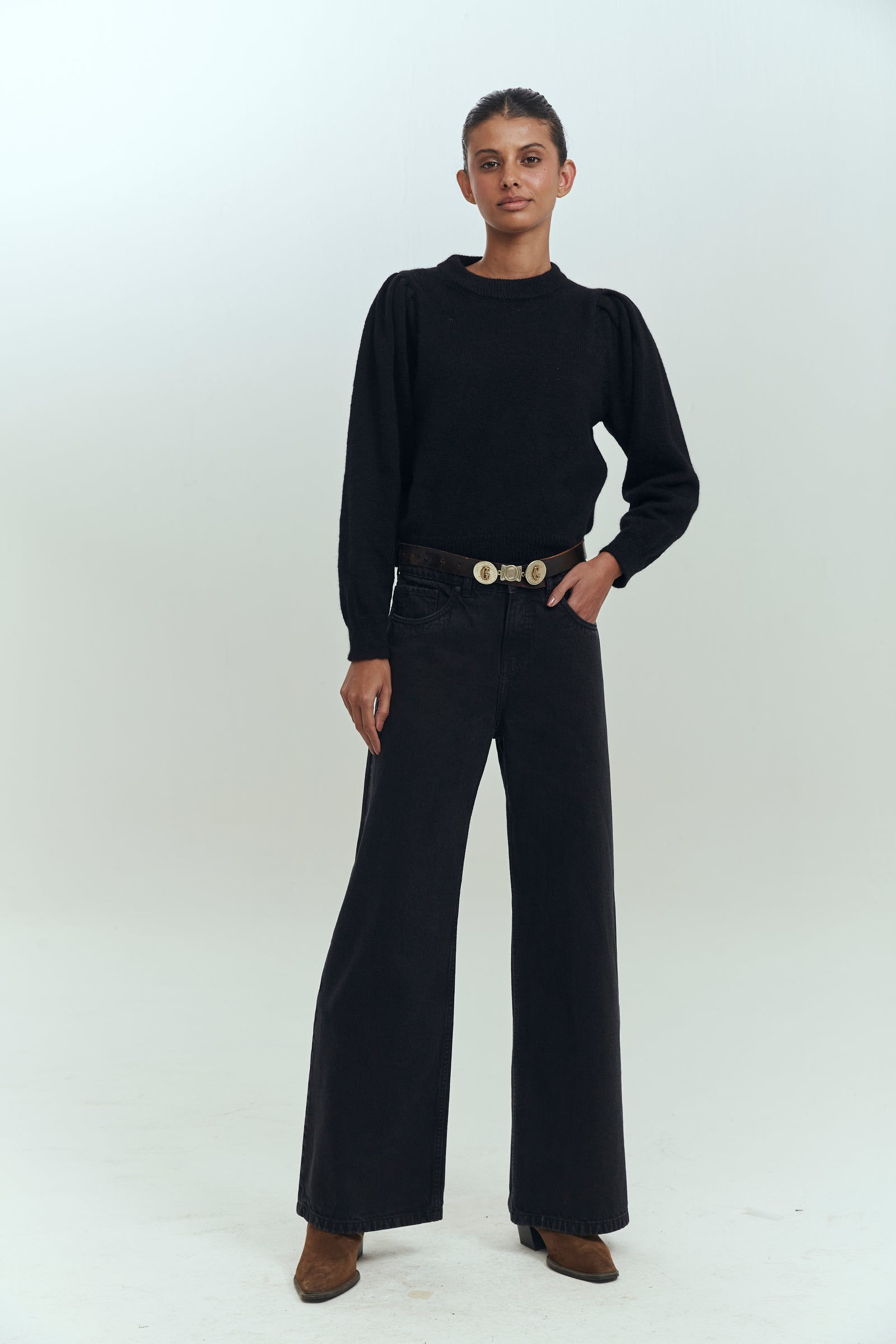 Jeans wide leg mujer negro tiro medio Brick London Chile