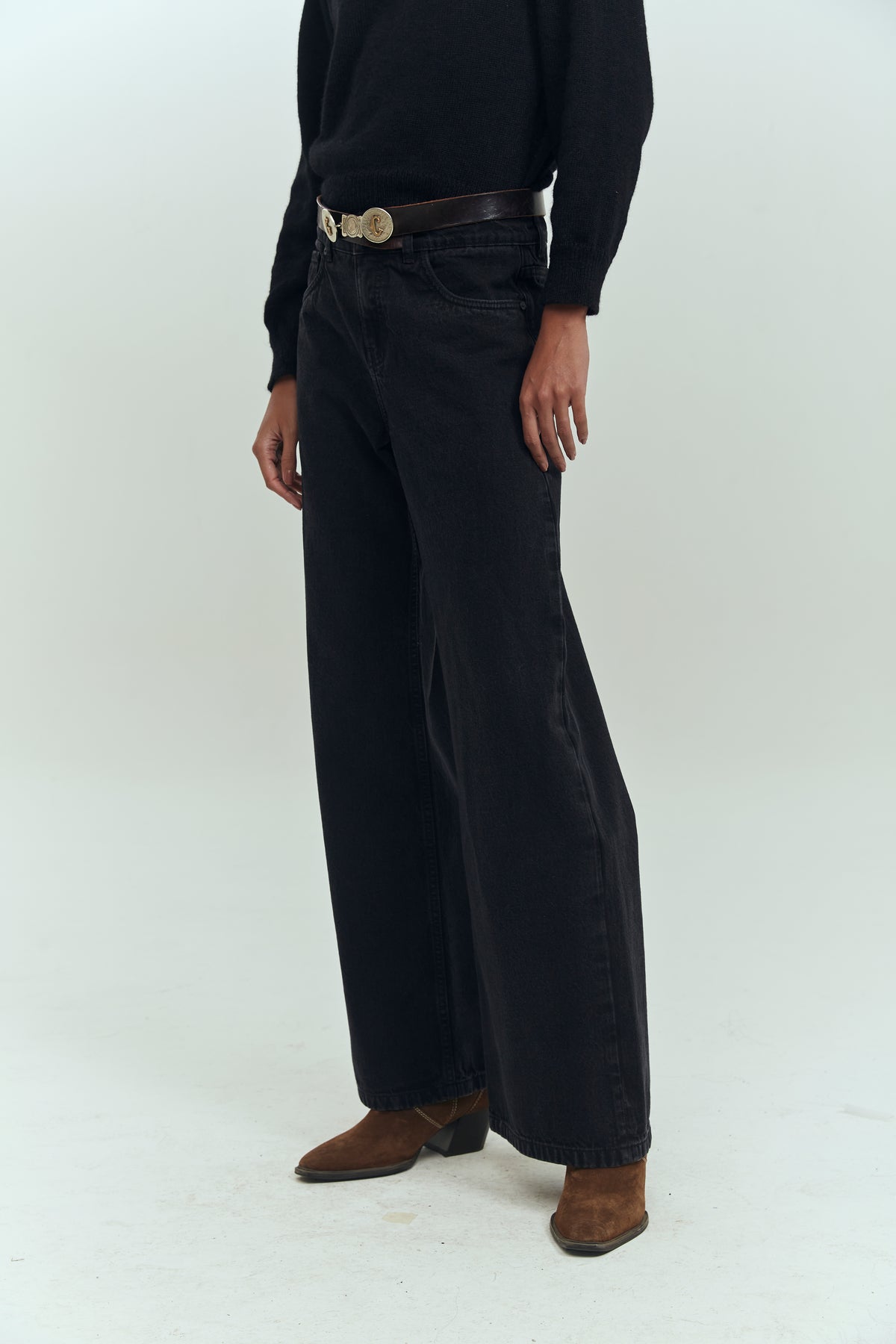 Jeans wide leg mujer negro tiro medio Brick London Chile