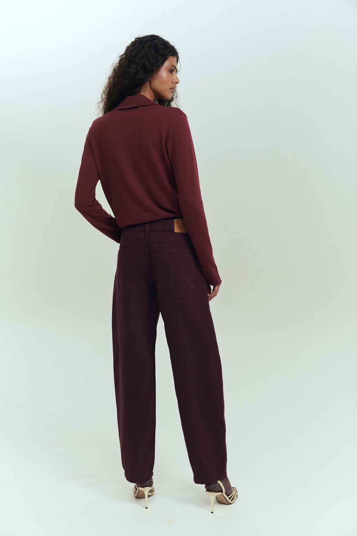 Sweater cuello piqué mujer burdeo nylon viscosa Brick London