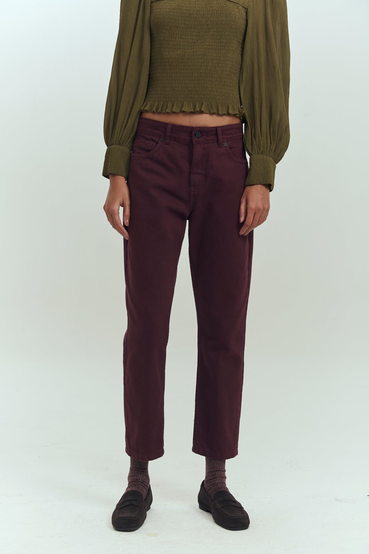 Jeans wide leg tiro alto mujer burdeo Brick London Chile