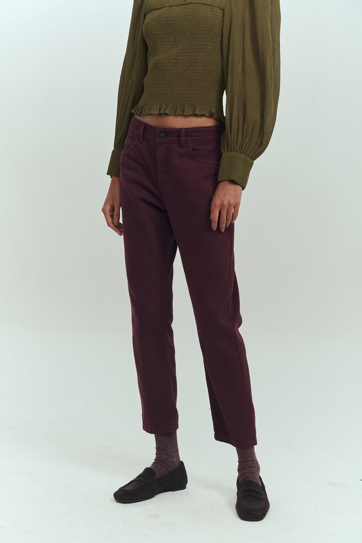 Jeans wide leg tiro alto mujer burdeo Brick London Chile
