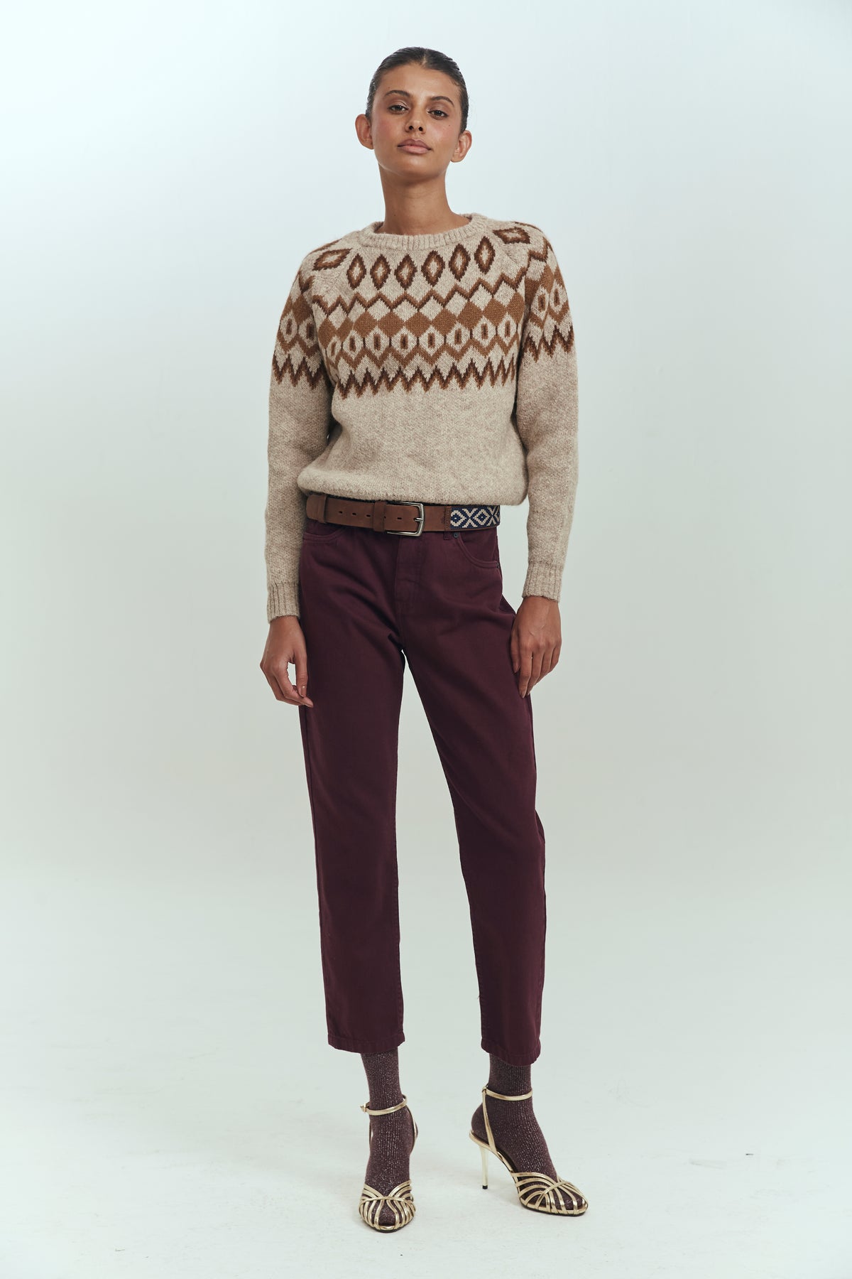 Sweater alpaca mujer manga globo diseño nórdico beige Brick London