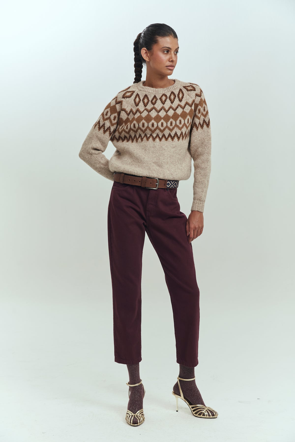 Sweater alpaca mujer manga globo diseño nórdico beige Brick London