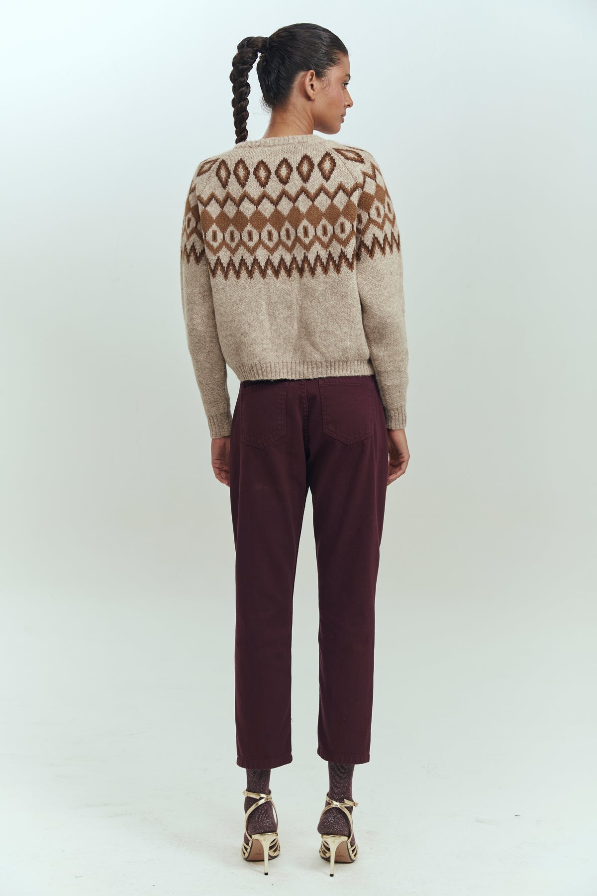 Sweater alpaca mujer manga globo diseño nórdico beige Brick London