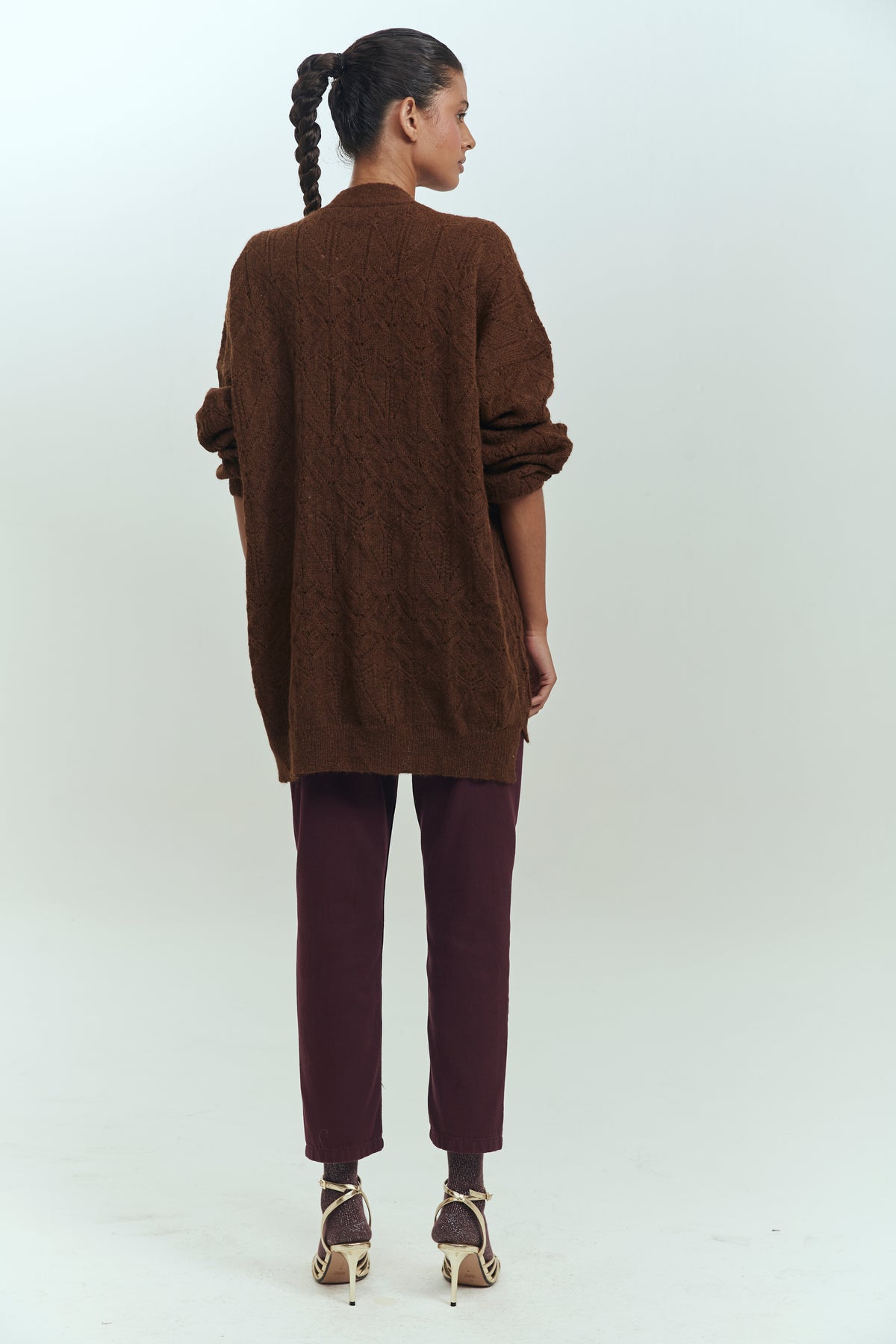 Cárdigan alpaca mujer marrón cuello V bolsillos Brick London