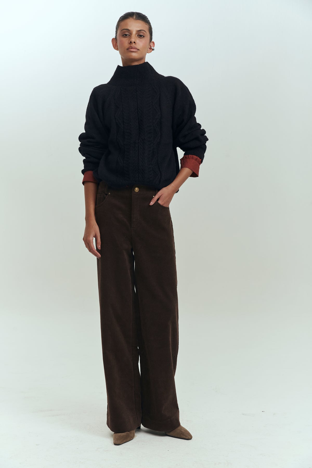 Pantalón wide leg cotelé mujer marrón Brick London Chile