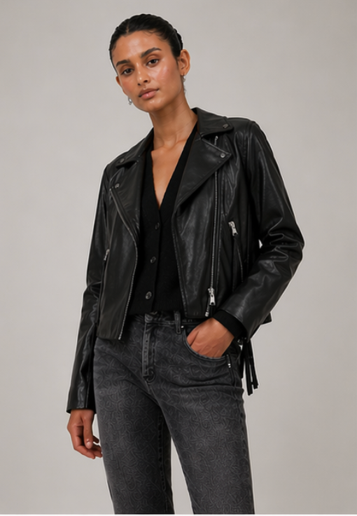 Chaqueta cuero mujer biker negra atemporal Brick London Chile