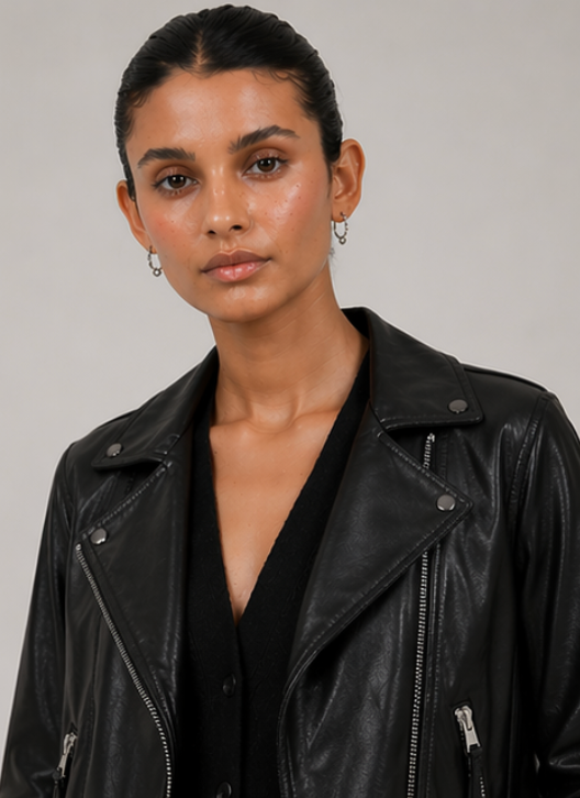 Chaqueta cuero mujer biker negra atemporal Brick London Chile
