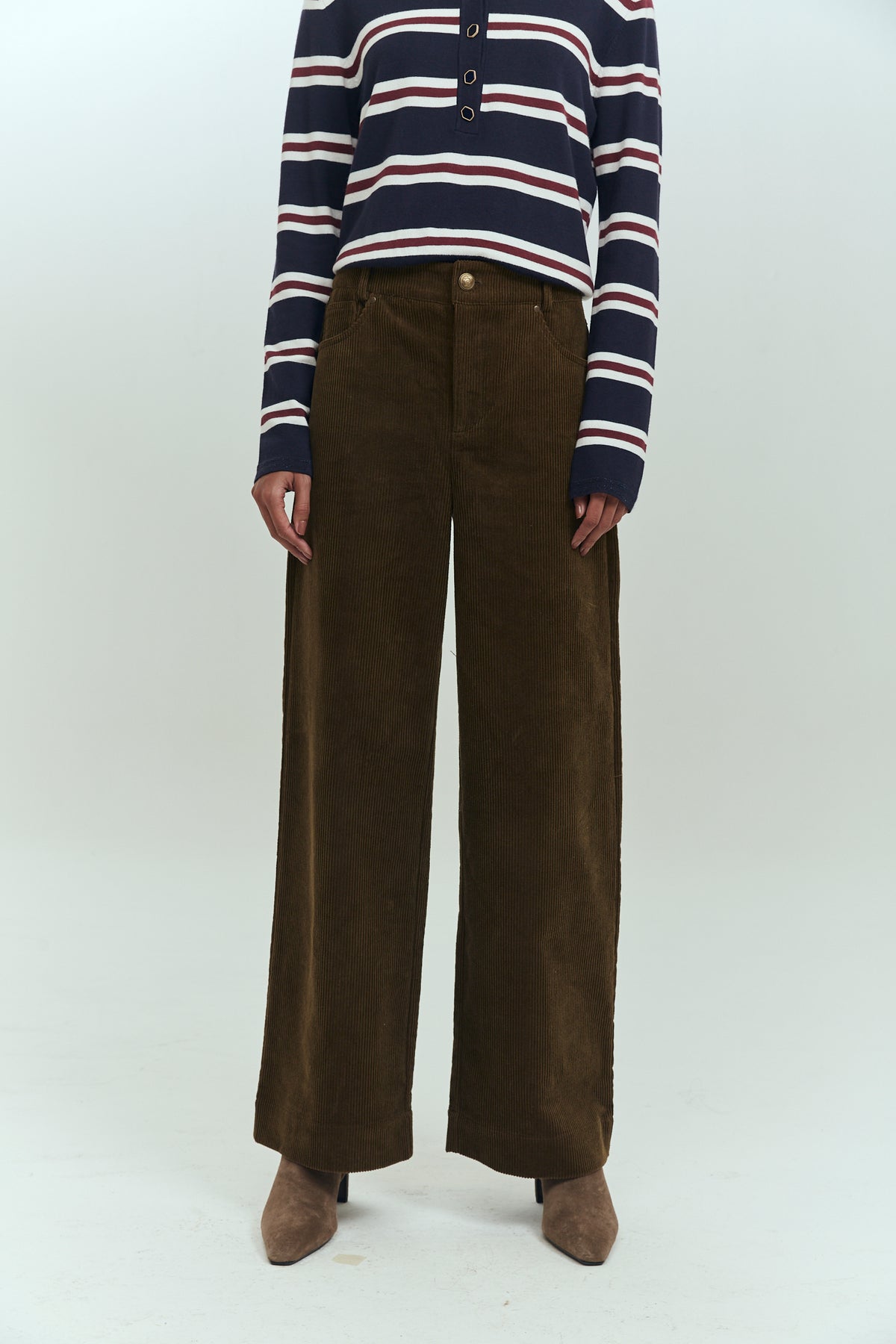 Pantalón wide leg cotelé mujer verde oliva Brick London
