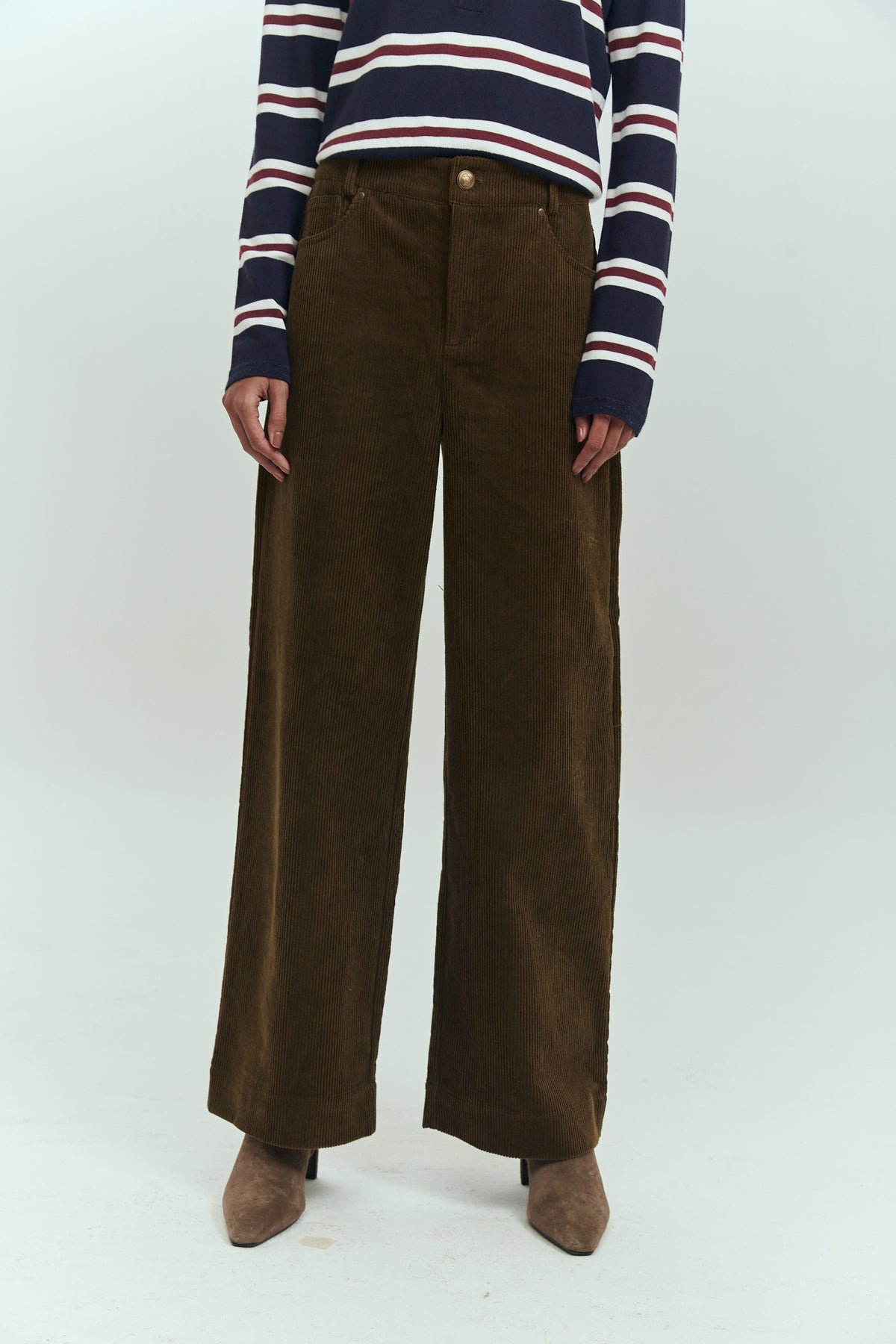 Pantalón wide leg cotelé mujer verde oliva Brick London