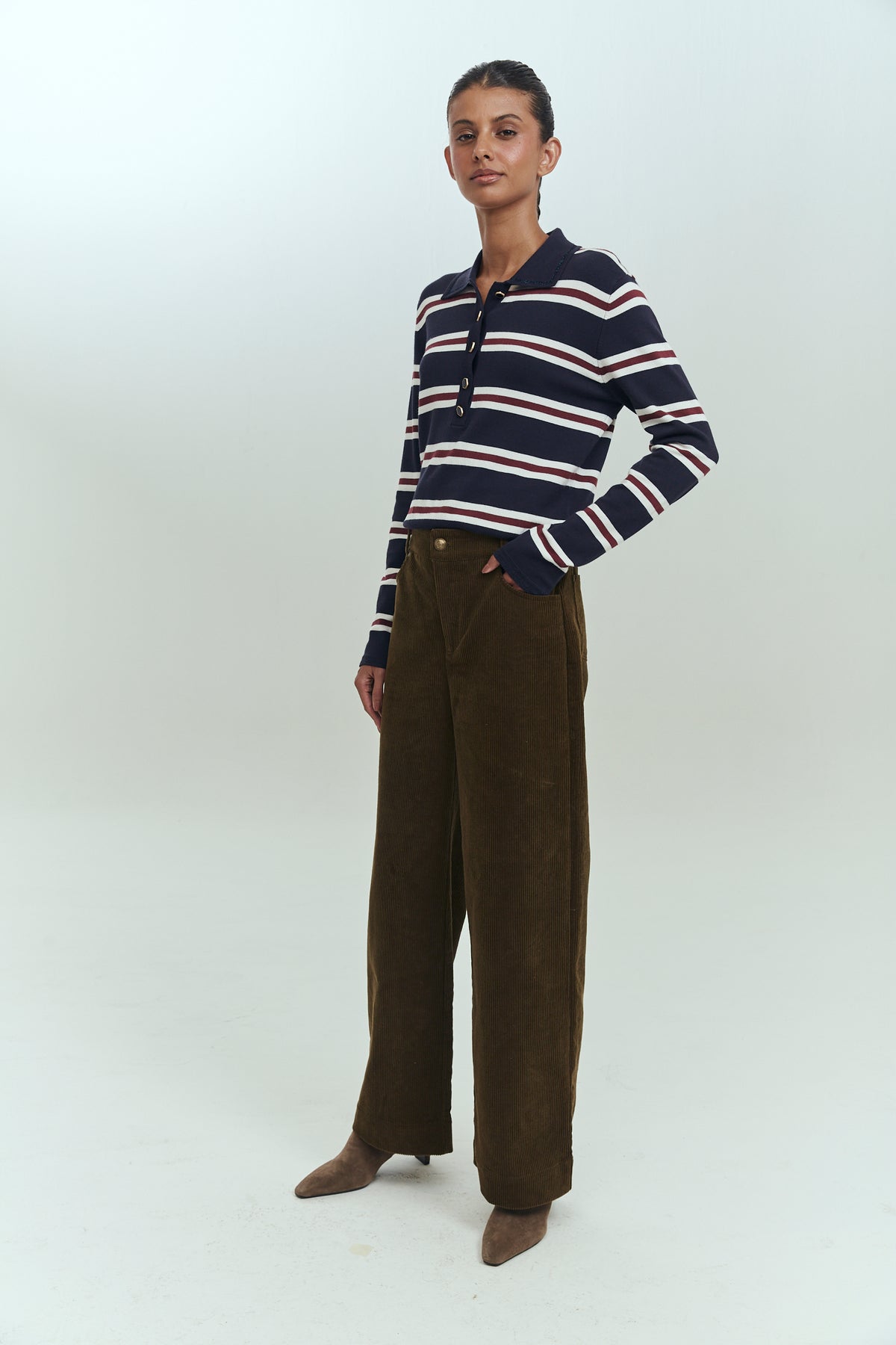 Pantalón wide leg cotelé mujer verde oliva Brick London