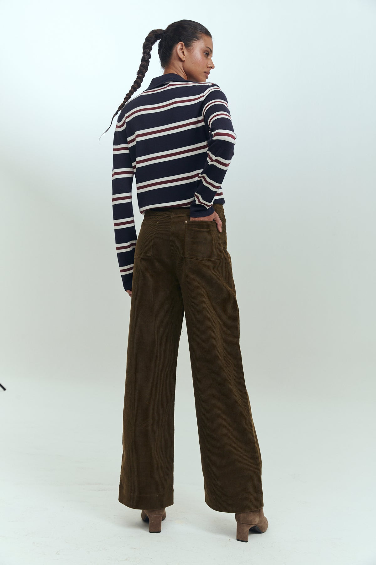 Pantalón wide leg cotelé mujer verde oliva Brick London