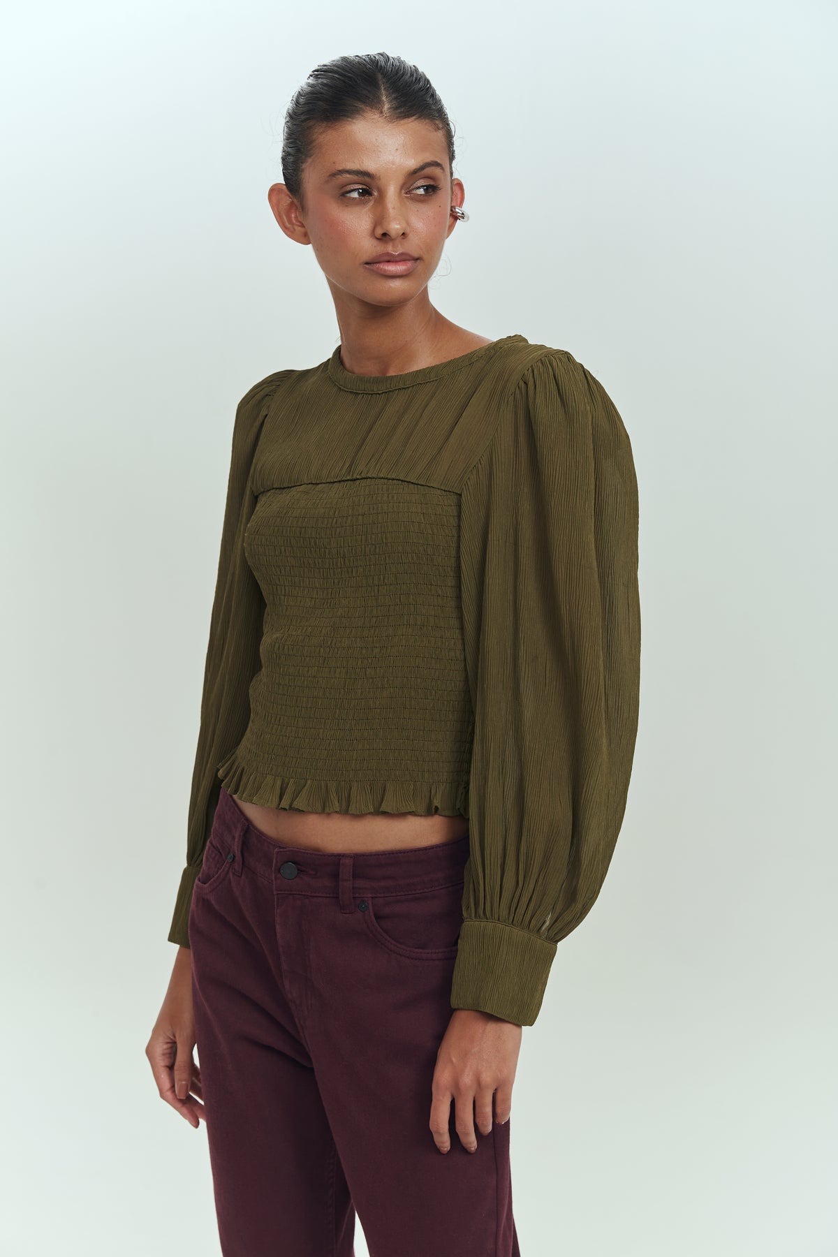 Blusa mujer manga globo estampado olive elegante Brick London
