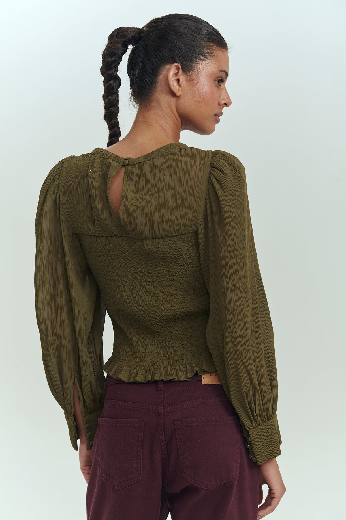 Blusa mujer manga globo estampado olive elegante Brick London