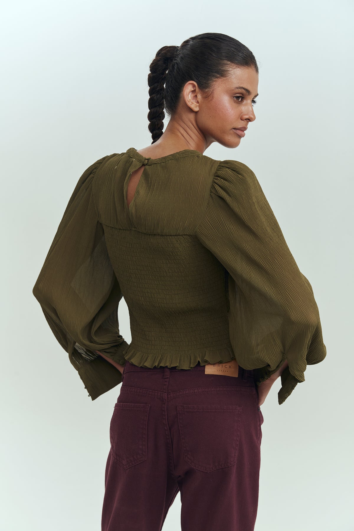 Blusa mujer manga globo estampado olive elegante Brick London
