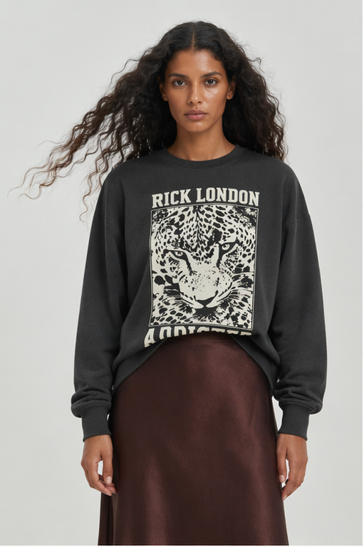 Polerón mujer gris estampado tigre cuello redondo Brick London